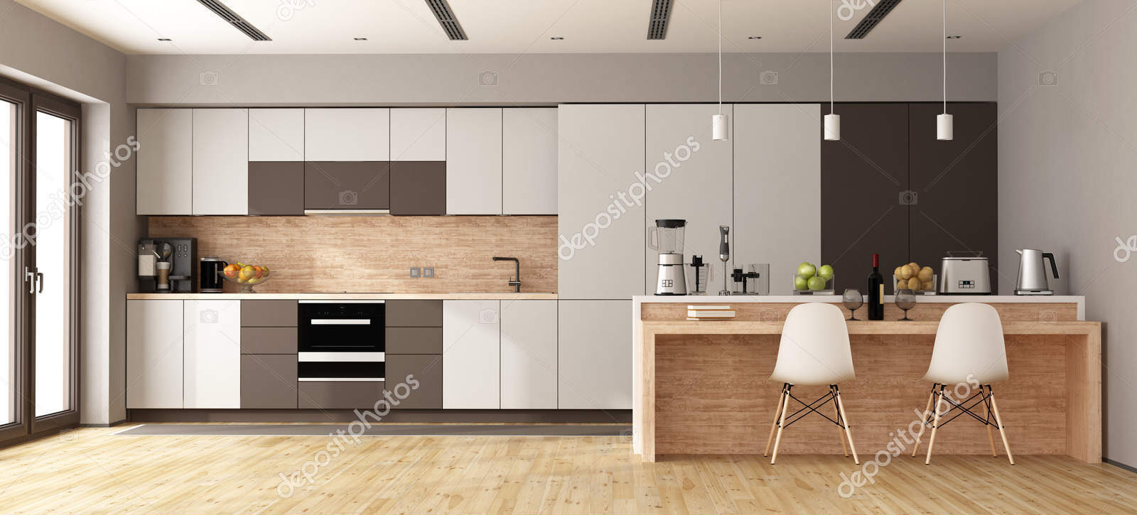 depositphotos 182141010 stock photo white and brown modern kitchen