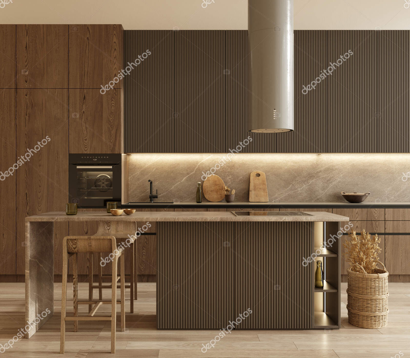 depositphotos 664289598 stock photo minimal modern dark wooden kitchen